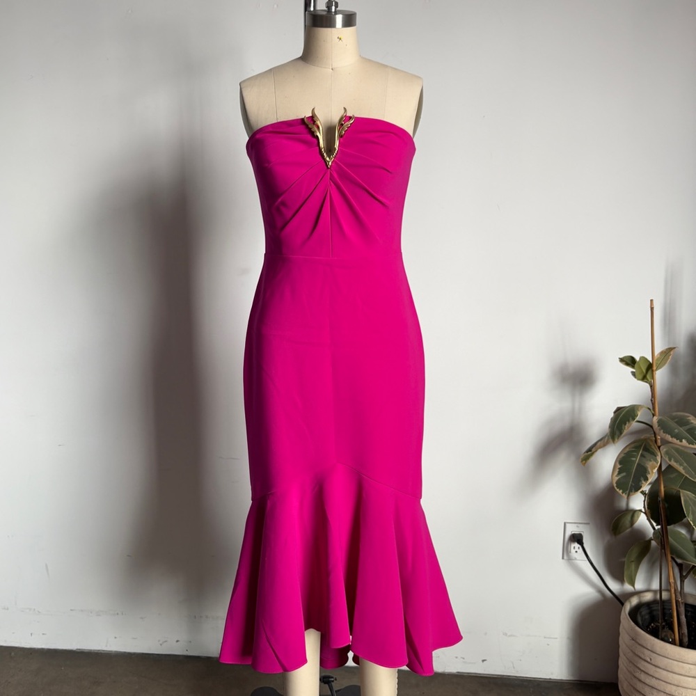 NWOT Theia Strapless Midi Tiered Dress in Magenta Sz 4